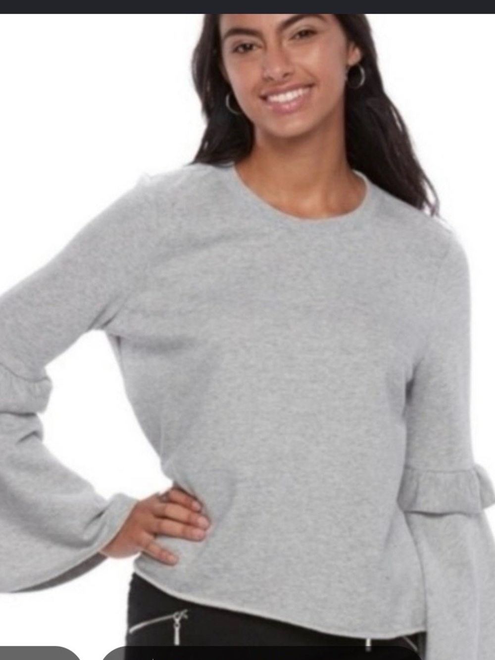 Candie's Light Gray Ruffle Bell Sleeve Top